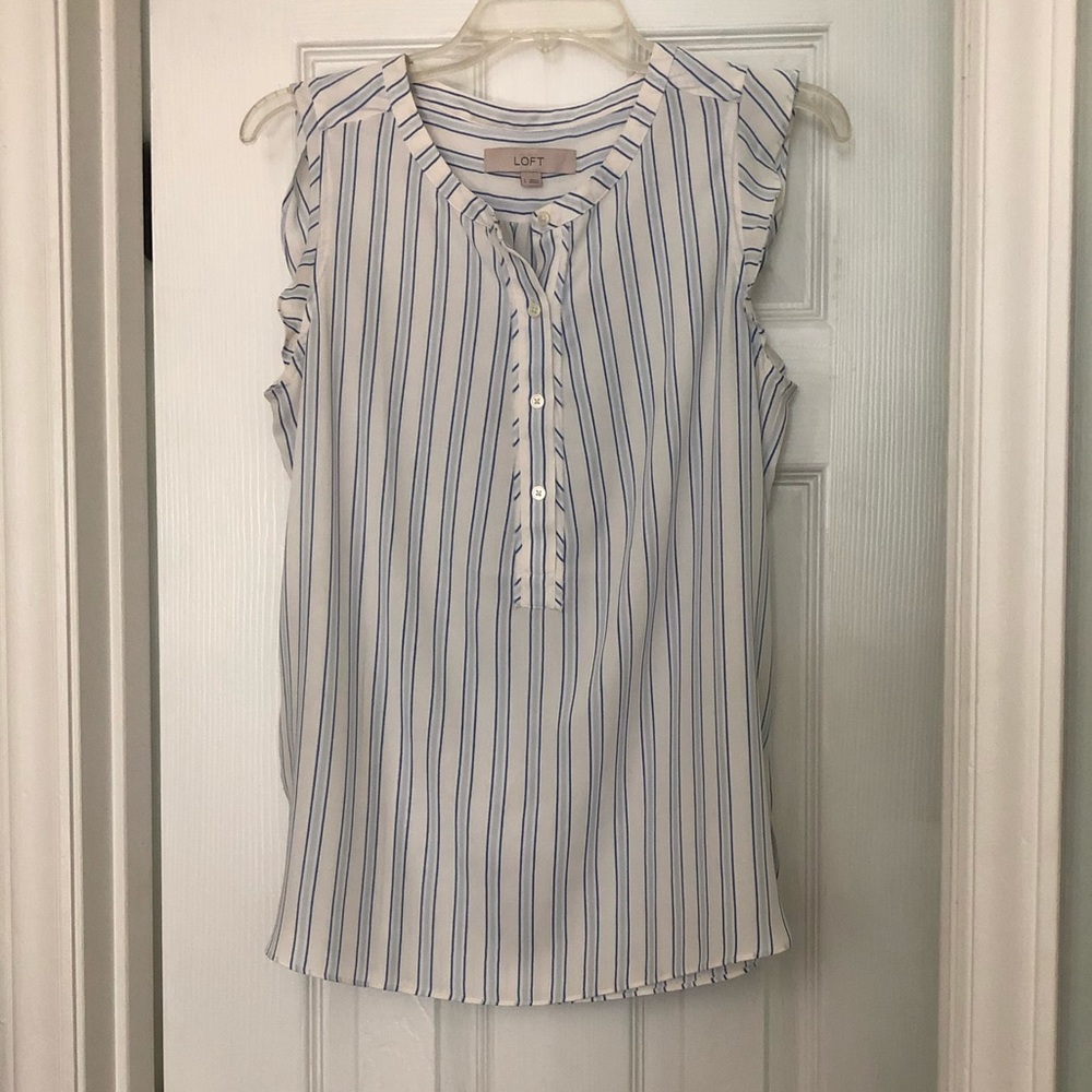 White/blue striped LOFT shell top